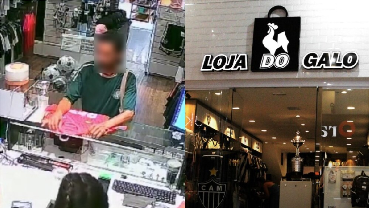 Loja do Galo em BH é assaltada por homem com camisa do Palmeiras e causa prejuízo de R$ 3,5 mil