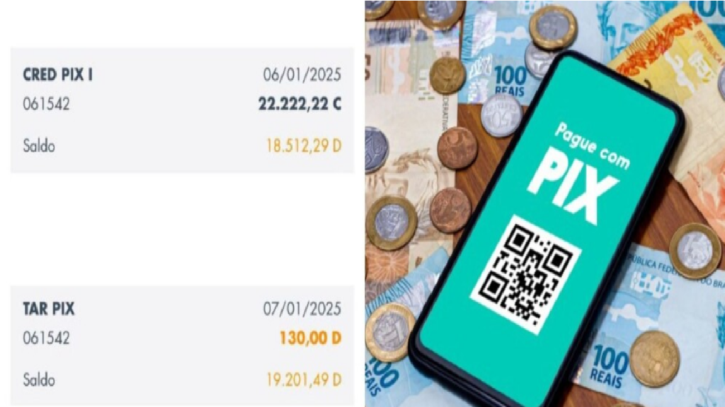 Empresário envia a emissora comprovante do extrato com cobrança de Pix da Caixa Econômica Federal